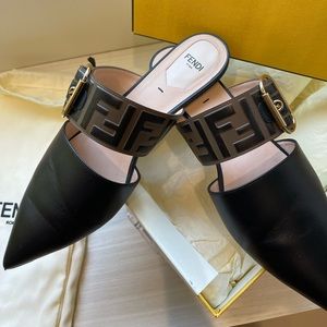 Fendi pointed FF logo mules with buckle - worn TWICE SIZE 39